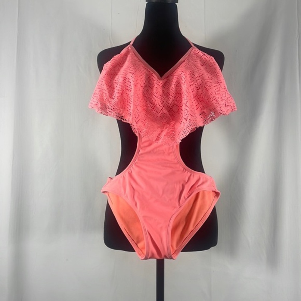 LA Hearts, Peach,Pink Monokini,bathing suit. Lace,Halter,Small